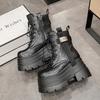 10CM New Women High Platform Ankle Boots Winter Warm Fur Chunky Snow Shoes Lace-up Sneakers Woman Leather Motorcycle Boots Mujer