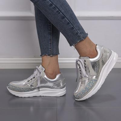 Bling Bling Women's Thick Sole Shoes Casual Rhinestone Sneakers Ladies Shoes Shiny Sports Shoes Running Shoes