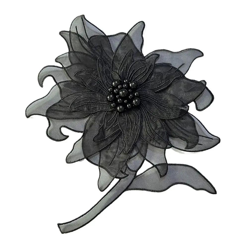 Cloth Fabric Handmade Pearl Flower Patches DIY Craft Sew On Floral Patches Multilayer Appliques Embroidery Patches