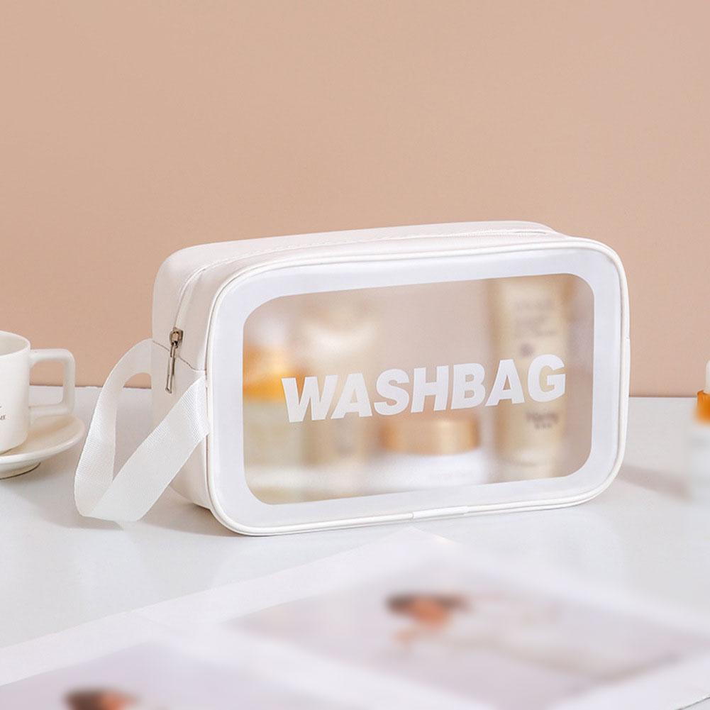 

Waterproof PU Portable Toiletries Bag Large Capacity Matte Transparent Storage Organizer for Travel and Personal Care білий