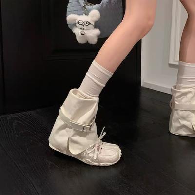 Sleeve Lace-up Mary Jane Shoes Women's 2025 Summer New Fashion Versatile Super Cool Sports Leisure Pile Short Boots