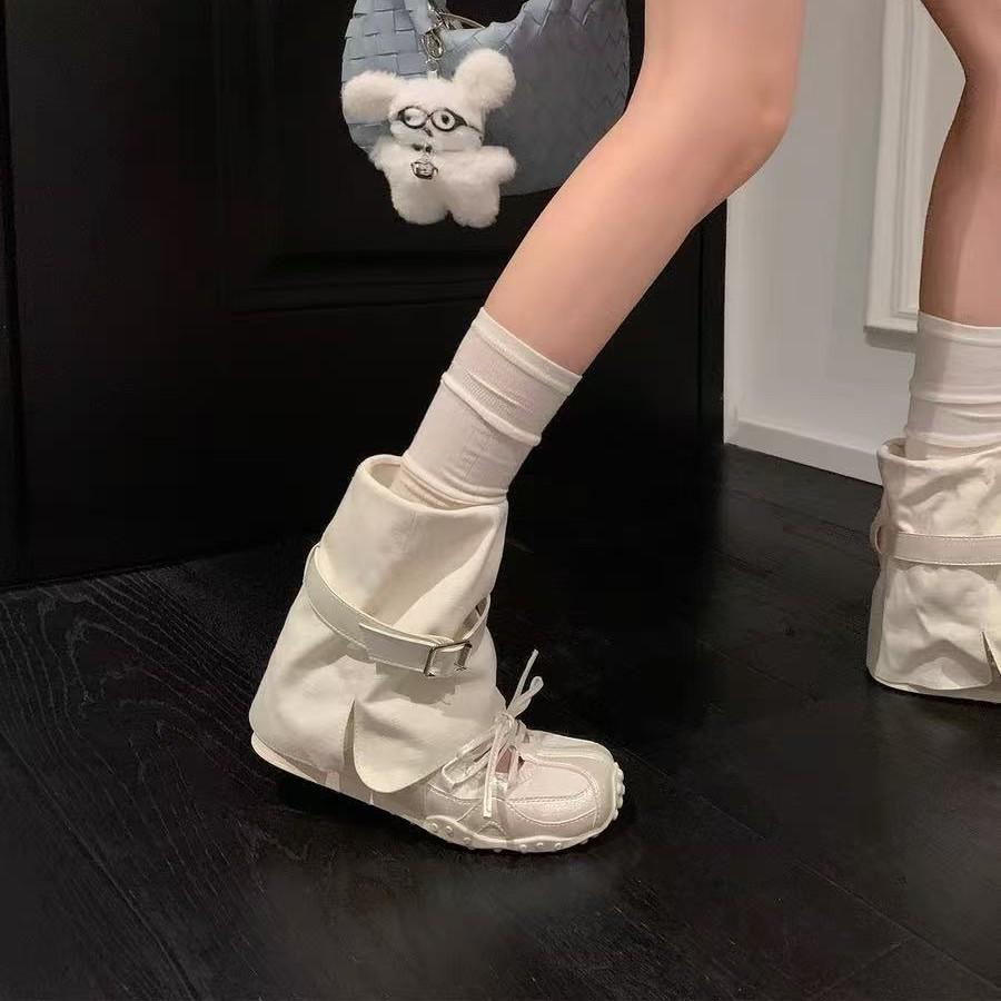 Sleeve lace-up Mary Jane shoes women's 2025 summer new fashion versatile super cool sports leisure pile short boots