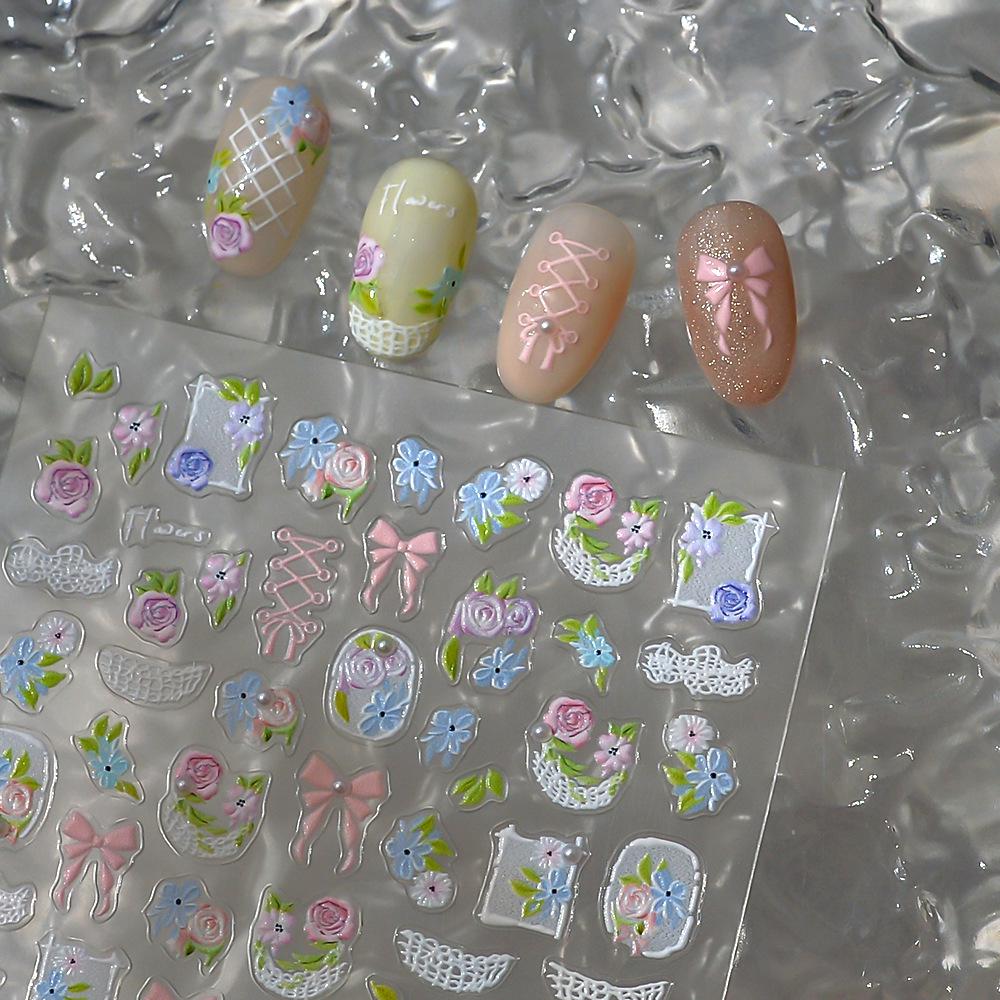 Crystal Diamond Lace Bow Nail Art Stickers - Spicy & Sweet Ballet-Inspired Design