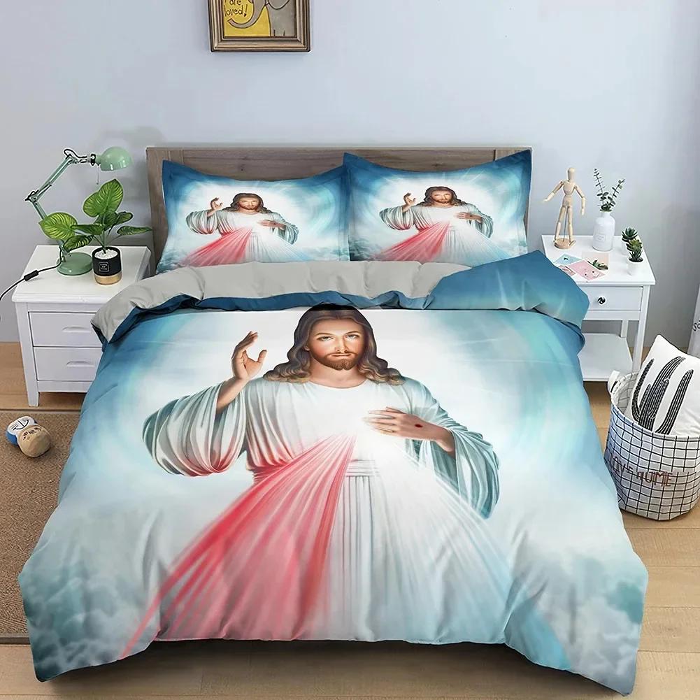 3D Jesus Christ Microfiber Cross Comfortable Duvet Quilt Cover Pillowcase Bedding Set Children Bedroom Decoration Home Textile