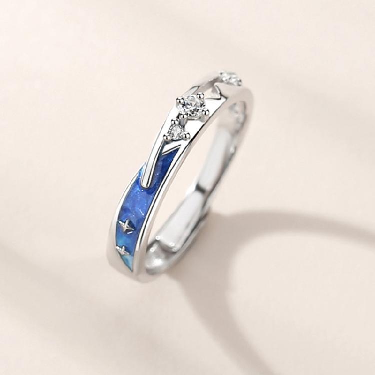 2 Pcs Sea Blue Meteoric Star Couple Rings Wedding Bands Adjustable for Him & Her