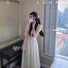 French Ruffle Leaf Edge Small Flying Sleeve Chiffon Dress Women's Spring and Summer New Korean Square Collar Temperament Pink Long Skirt