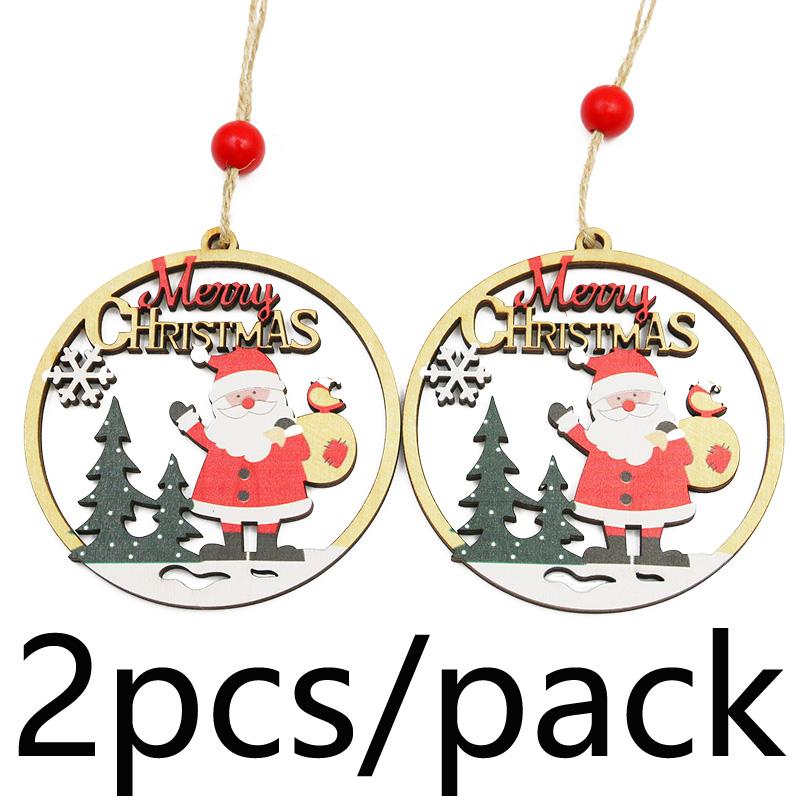 (2 Pcs/pack) 11cm Christmas Wooden Hollow Pendant Christmas Tree Ornament Merry Christmas Pendant DIY Festival Decoration