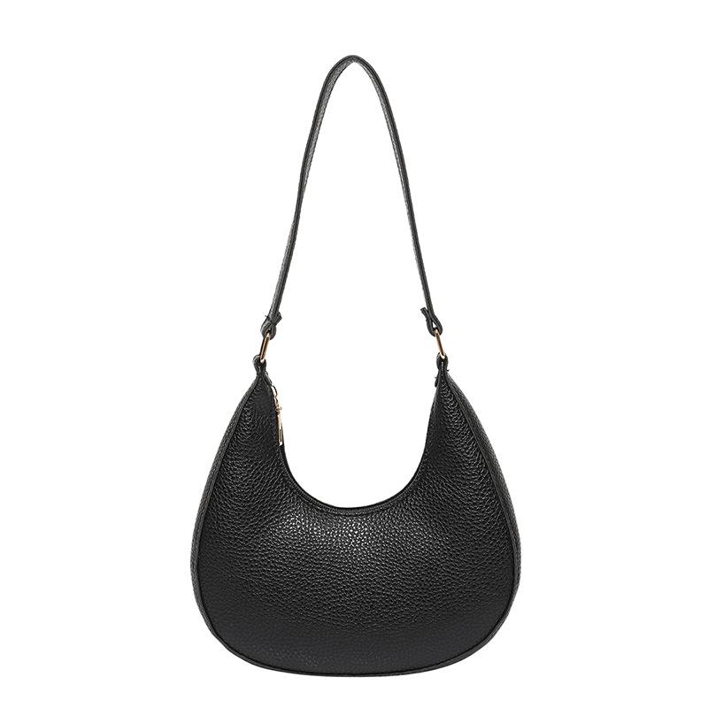 

2026 texture large capacity foreign style new lychee pattern popular solid color fashion simple shoulder crossbody dumpling bag чёрный