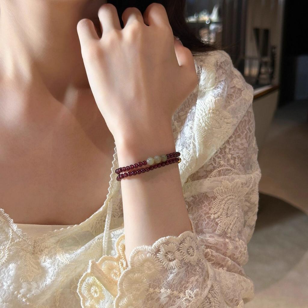 Garnet and Natural Stone Hetian Jade Bracelet - Artistic and Fresh Style, Versatile for Girls