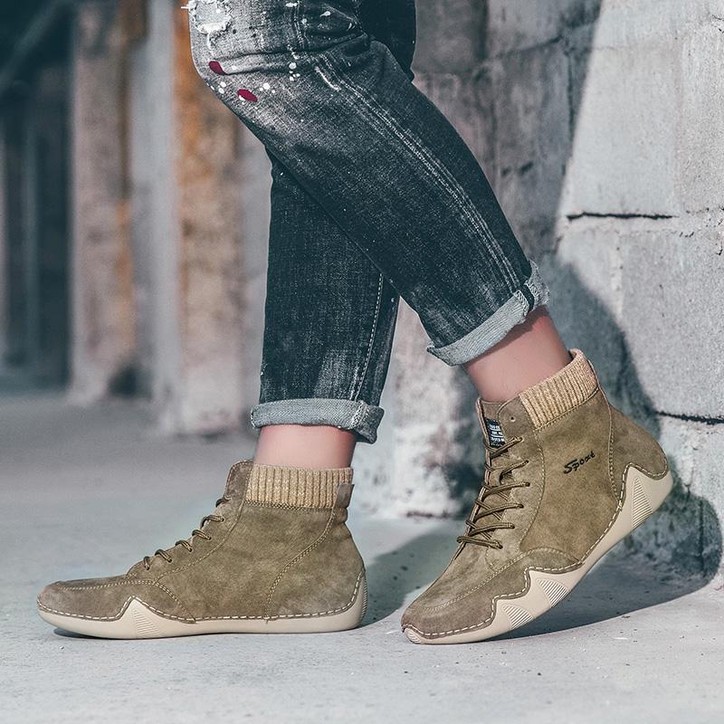 Büyük boy el yapımı bölünmüş deri ayakkabı erkek mokasen ayakkabıları rahat yarım çizmeler erkekler için rahat ayakkabılar mokasen erkek ayakkabıları