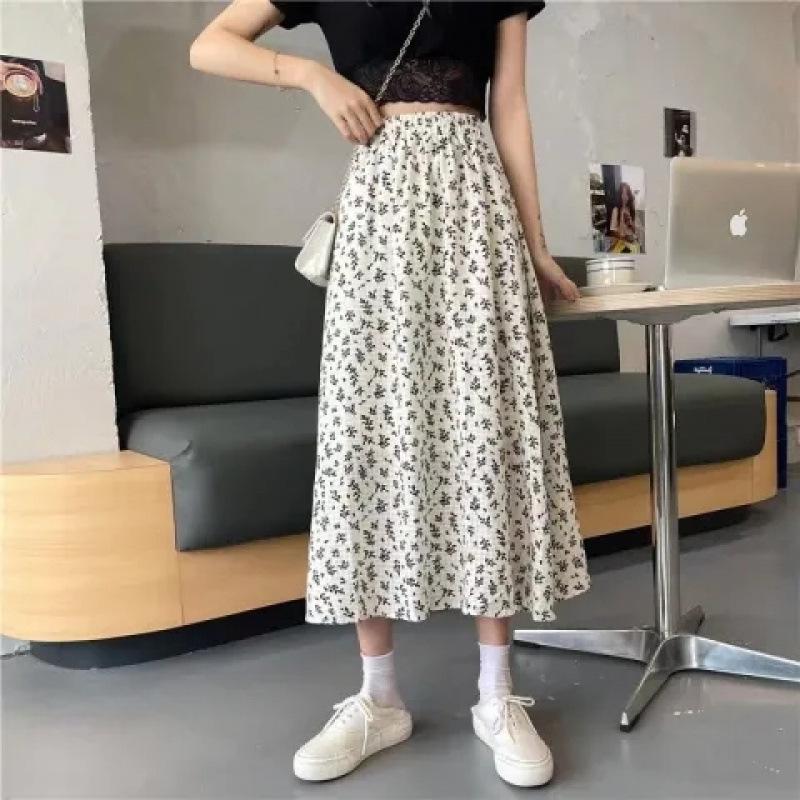 Summer Floral A-line Midi Skirt for Plus Size Women - Slimming, Tummy Coverage