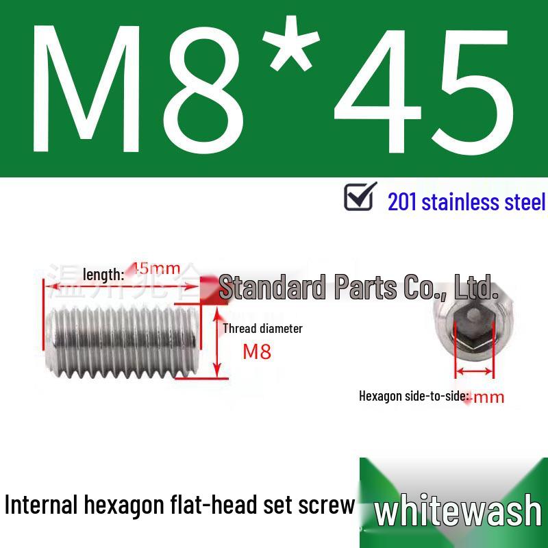 201 Stainless Steel Headless Set Screw - Flat End Socket Screw
