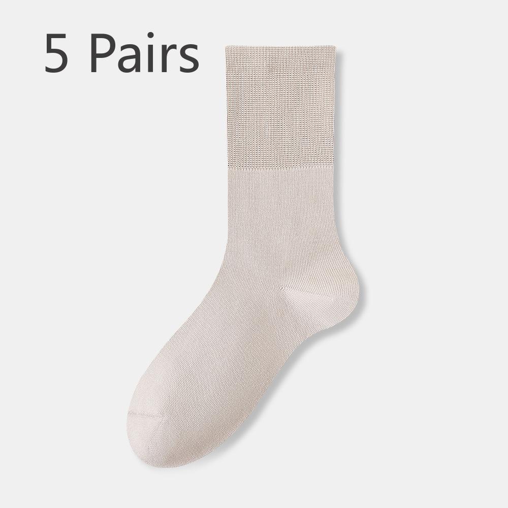 5 Pairs of Women's Spring and Autumn Boneless Antibacterial Mid Calf Elastic Socks