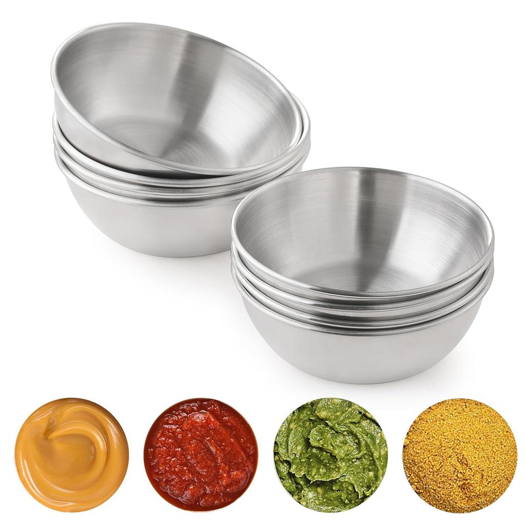 8 PCS Stainless Steel Mini Sauce Dish, Small Individual Round Seasoning Bowls, Dipping Sauce Bowl, Ingredient Bowls for Prep Appetizer Plates