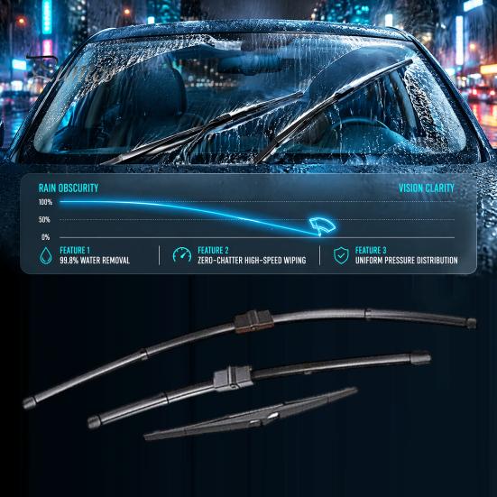 Weather-Proof Wiper Blades 3Pcs/Set Car Kit for Ford Focus 2005-2011, 26/17/14-inch Front Replacement Wipers Rear Kit, Auto Windshield Beam
