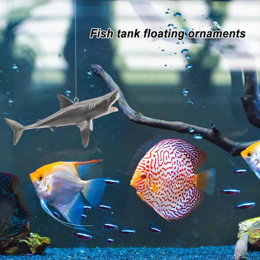 Decorazione per Acquario Squalo Galleggiante con Posizione Regolabile Decorazioni Artificiali Galleggianti per Pesci d'Acquario