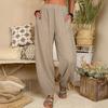 Women Pants Elastic High Waist Pure Color Long Trousers with Pockets Loose Fit Wide Leg Harem Pants Daily Wear