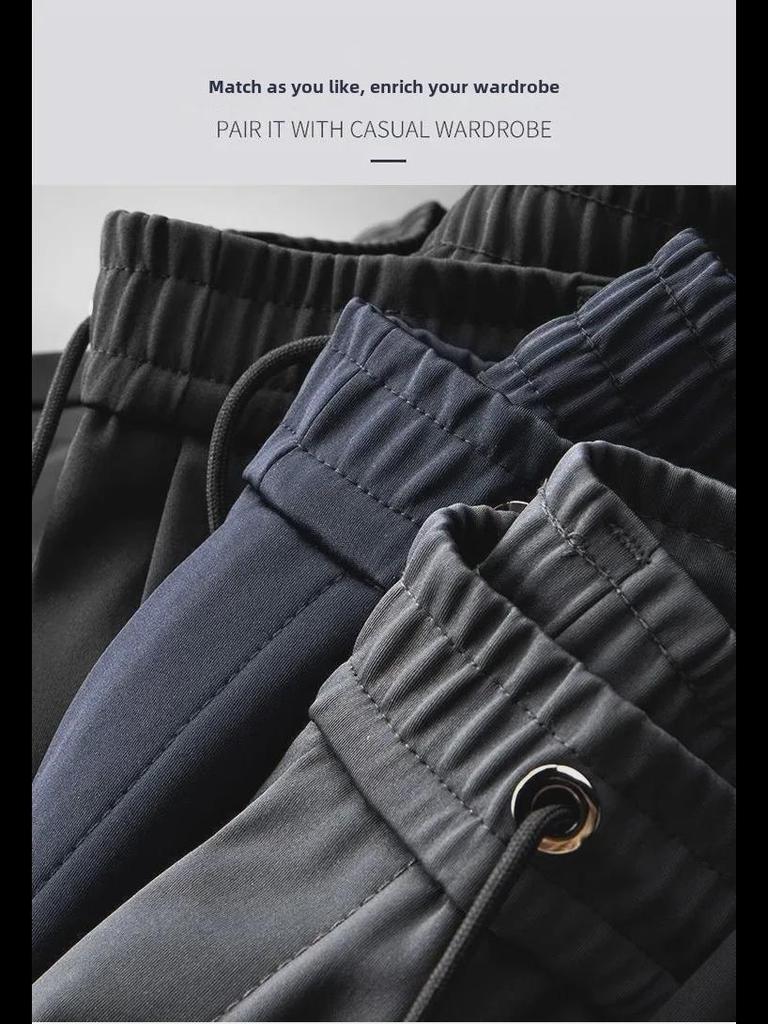 Men's Stretch Casual Plus Velvet Pants - Quick-Drying, Loose-Fit, Straight Trousers for All Seasons