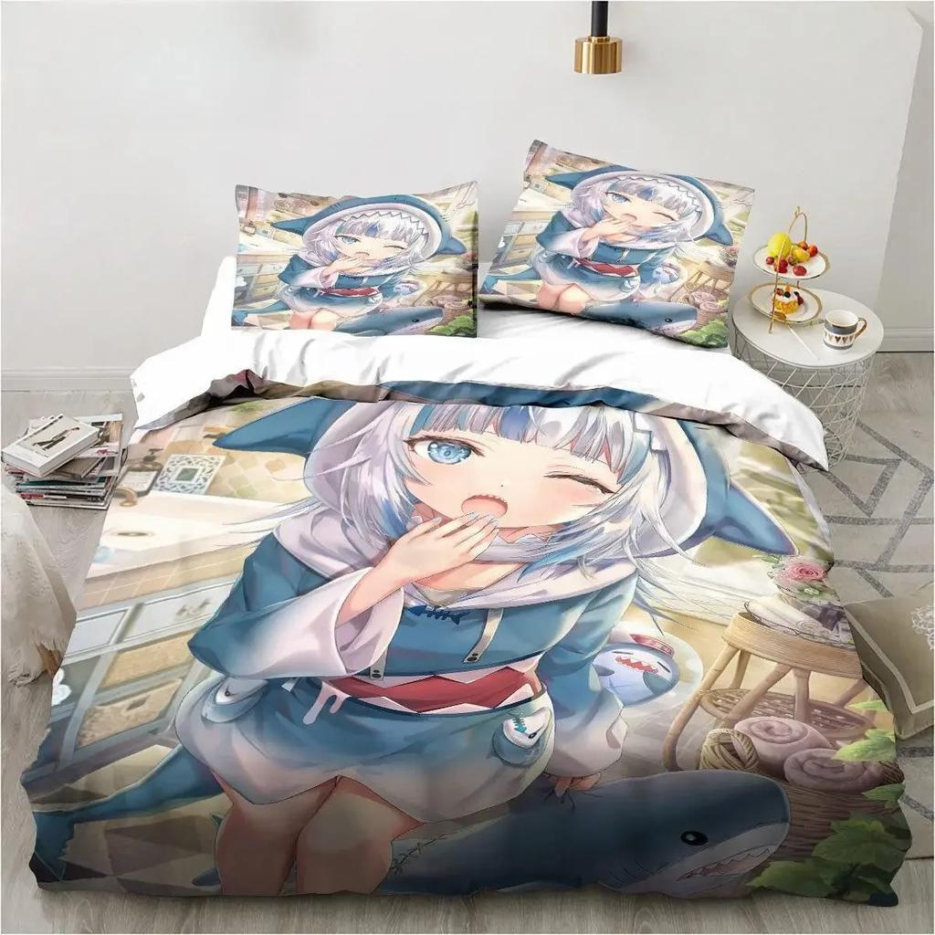 Warm Trendy Kawaii Gawr Gura Cute Girl My Angle Child Polyester or 3D Print Anime King Twin Double Quilt