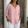 2026 Cotton Linen Three-Quarter Sleeve Button-Down Casual Loose Top Solid Color Shirt