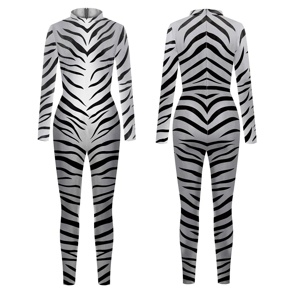 Halloween Dier Jumpsuit Slang Cosplay Kostuum Tijger Bodysuit Spandex Jumpsuit Feest Carnaval Podium Optreden Verkleden L