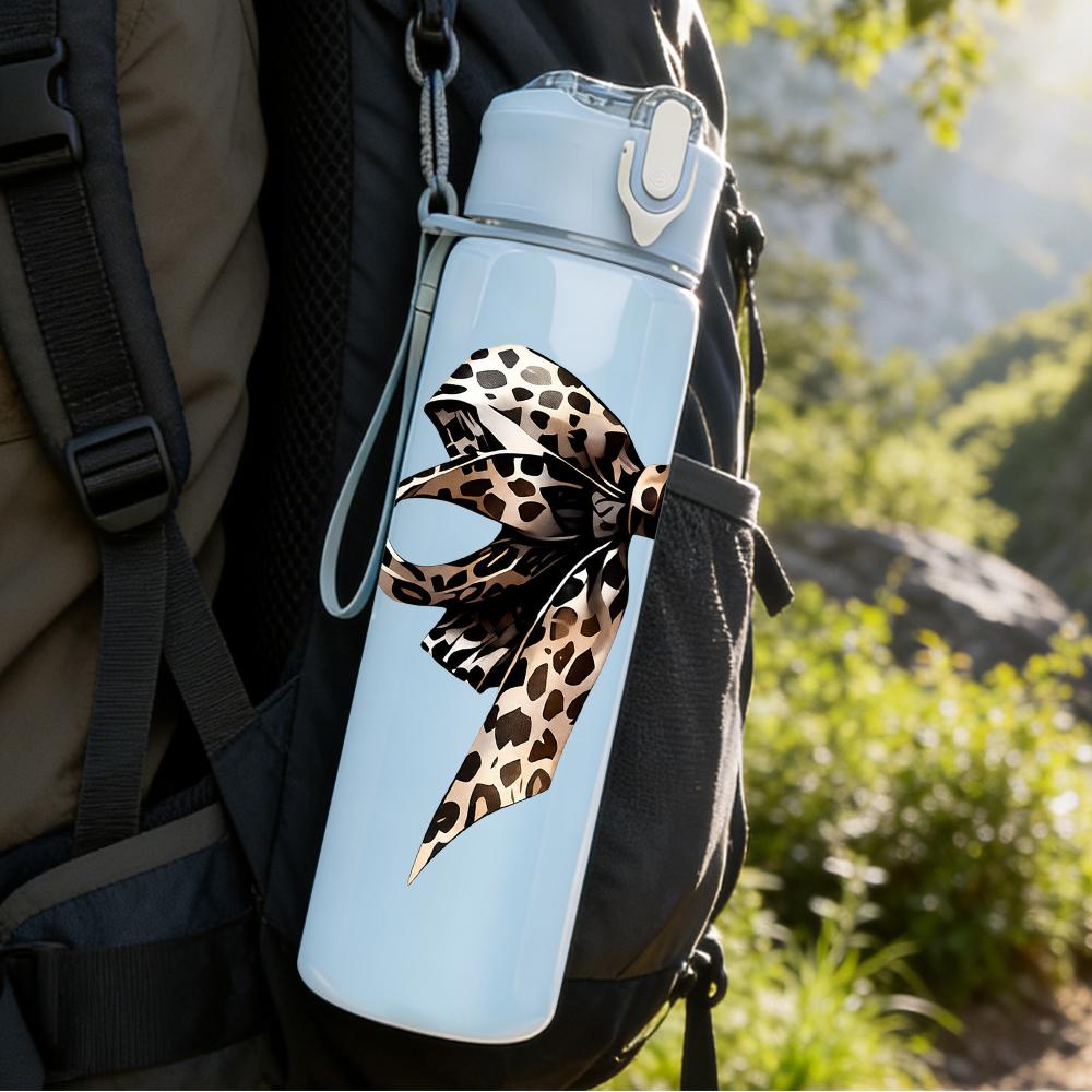 1PC Leopard Print Large Bow Graphic,750ml Color Plastic Sports Water Bottle,Leakproof Flip Straw Lid,Suitable for Sports Office Home Use