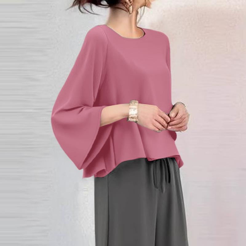 

ZANZEA Women Round Neck Solid Color 3/4 Sleeve Loose Blouse 5XL розовый
