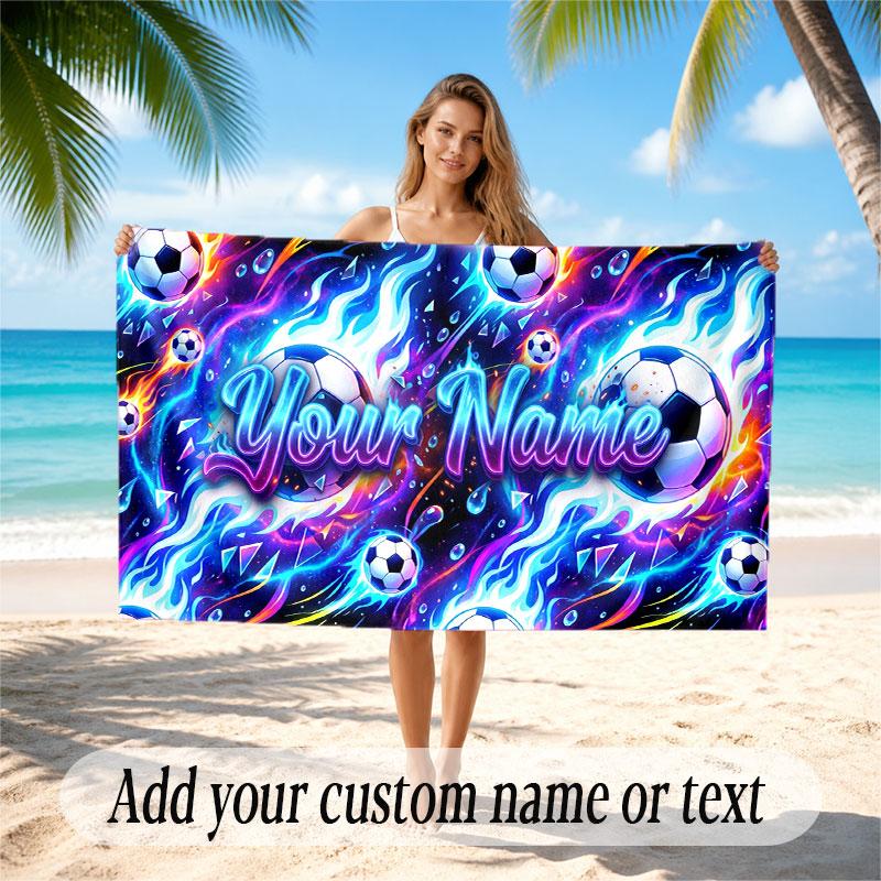 Fußball-Thema Strandtuch Personalisiert mit individuellem Namen & Text Weich Schnelltrocknend Strandtuch für Schwimmen Reisen