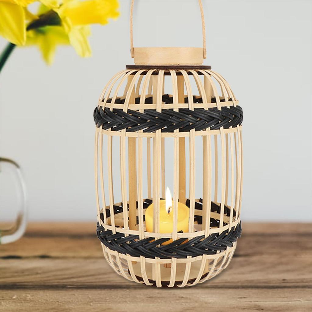 Bamboo Lantern with Handle Romantic Hanging for Table Home Farmhouse Style A