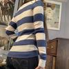 Women's Autumn and Winter New Striped V-neck Long-sleeved Sexy Slim Bottoming Knitwear