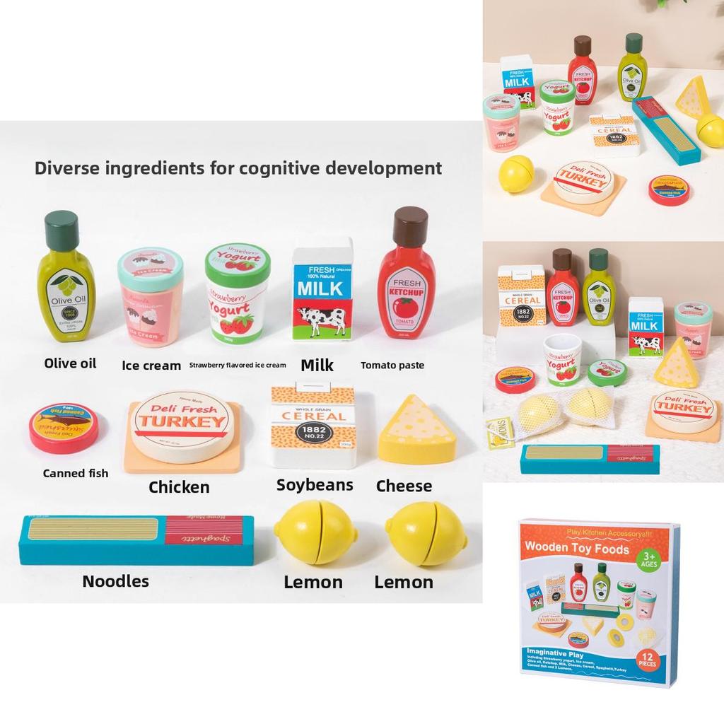 Wooden Simulation Milk Pasta Cheese Flavored Ice Cream Children Toys Set For Kids Kitchen Role Play