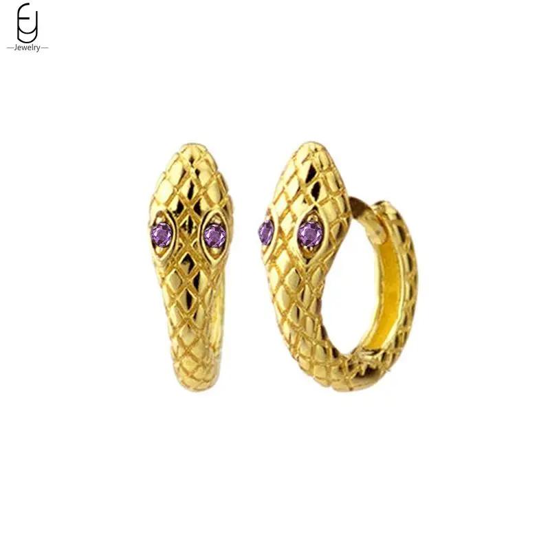 925 Silver Needle Vintage Snake Earrings Women Gold Round Ear Clips Punk Style Fashion Hoop Earrings Women Jewelry