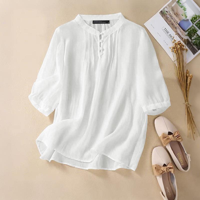 ZANZEA Bluză casual de vară pentru femei cu gât rotund și mâneci scurte