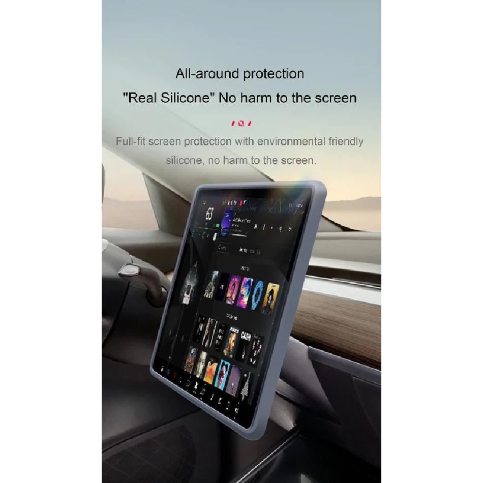 For Tesla Model 3/Y - Screen Silicone Protective Frame Wireless Charging Non-Slip Pad Card Limiter Silicone Cup Holder