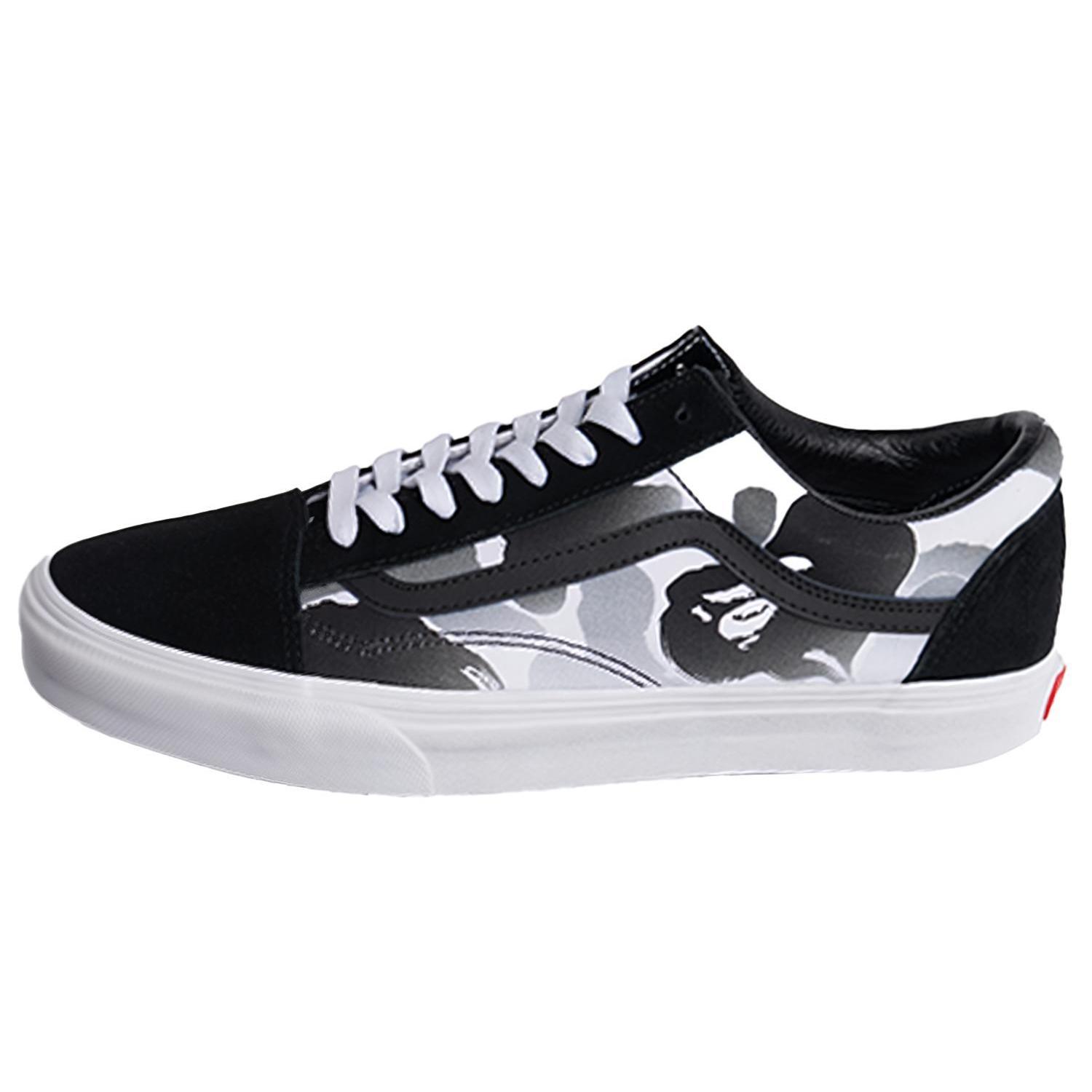 

Bape x Vans Old Skool Амортизация Устойчивые к истиранию Легкие Низкие Скейтбордические Кроссовки Унисекс Черный Белый VN0A4OE22DR- 42