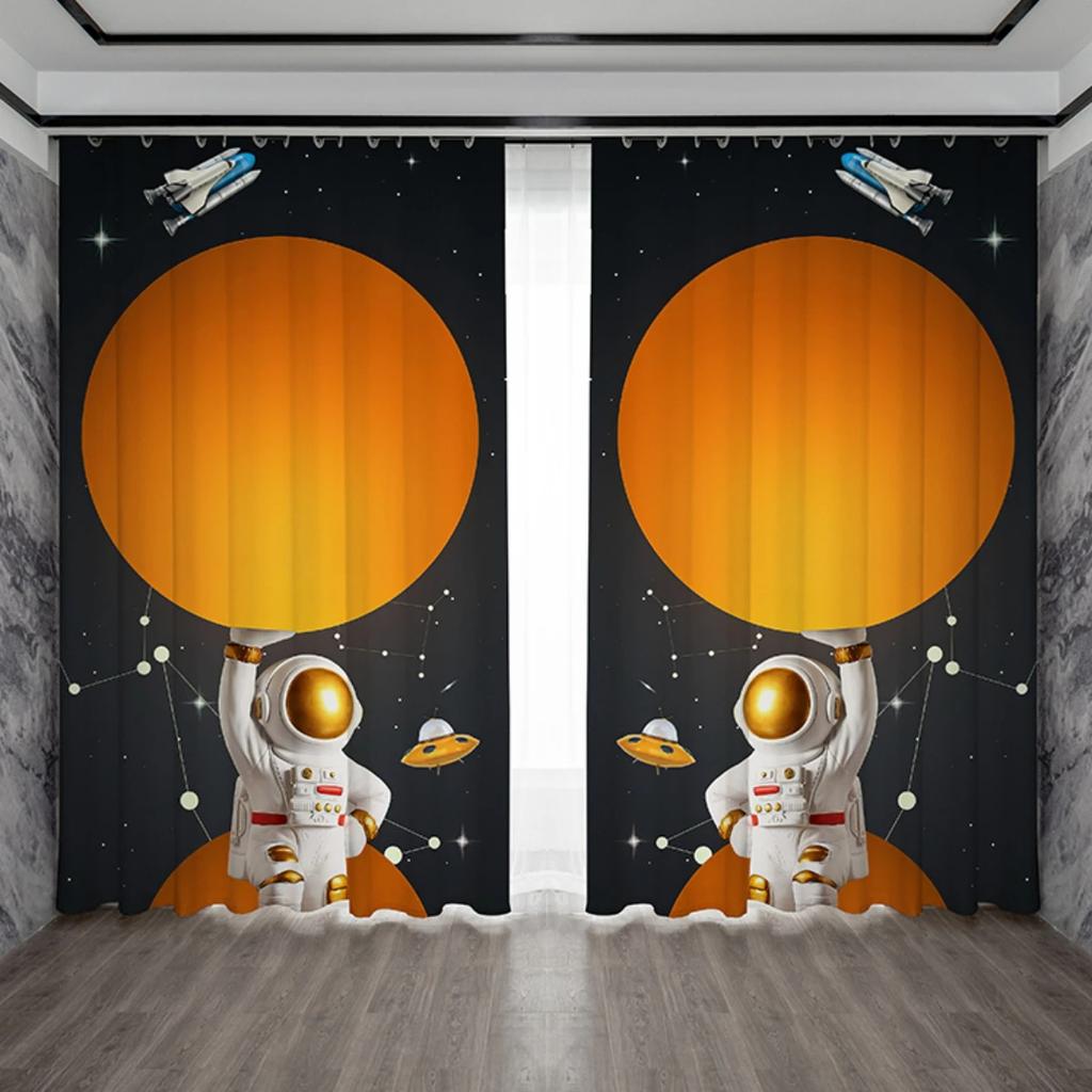 Personalized Creative Astronaut Pattern High Blackout Curtains Technology Sense Starry Sky Space Shading Drape Bedroom Curtain