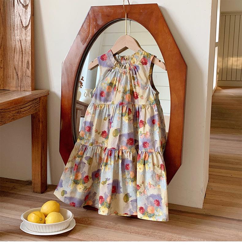 Vintage Oil Painting Pinafore Dress for Girls - 2026 Summer Collection