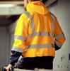 Fleece-lined Outdoor Sanitation Workwear Men's High Visibility Reflective Strip Zipper Color Blocking Hooded Sweatshirts