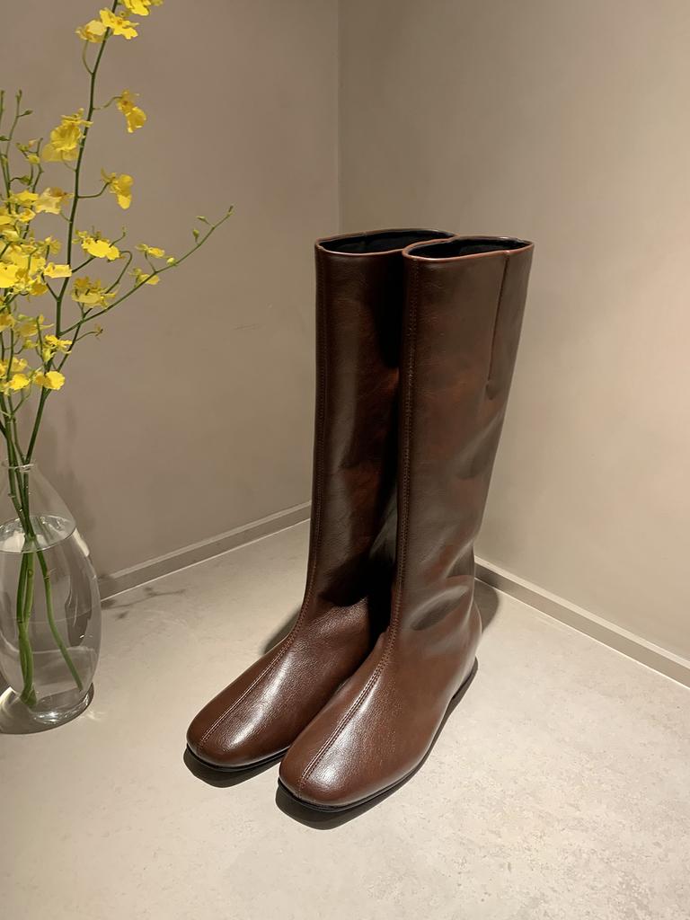 Fashionable Minimalist Long Boots Mid Heel Inner Heightening Winter Women's Boots Wide Tube High Tube Boots Versatile Style