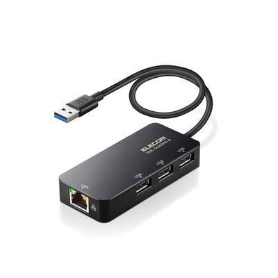 ELECOM Wired LAN Adapter USB To RJ45 Conversion Adapter Gigabit USB Hub X 3 with Windows macOS Black USB3.0 USB-A (USB-A Ports) [Compatible 11/10/8.1,