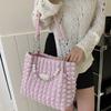 Korean Style Plaid Handbag Beaded Bubble Cloud Bag Fashion Pleated Tote Bag  Girls