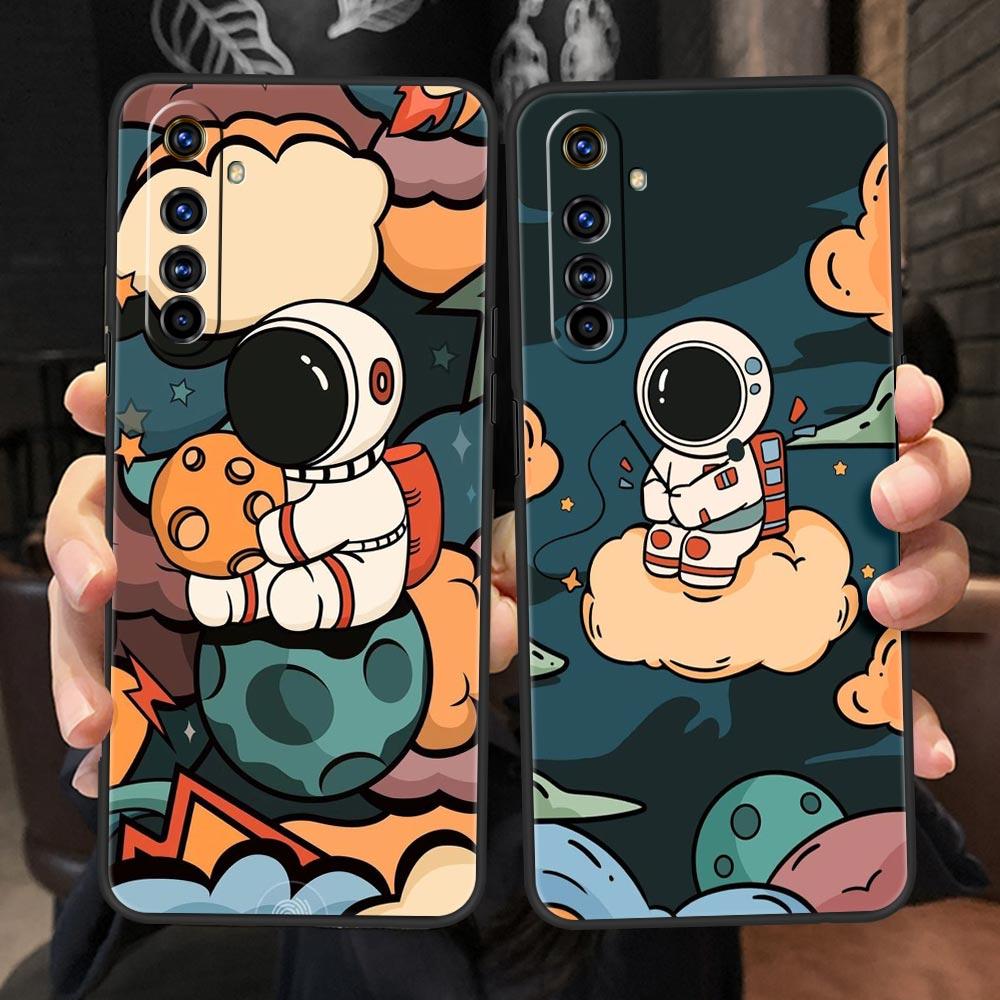 Cartoon Cute Cosmonaut Case For Realme C67 C63 C55 C53 C35 C25 C21 GT 2 3 5 6 10 11 12 13 Pro Plus 5G Soft TPU Phone Cover Capas