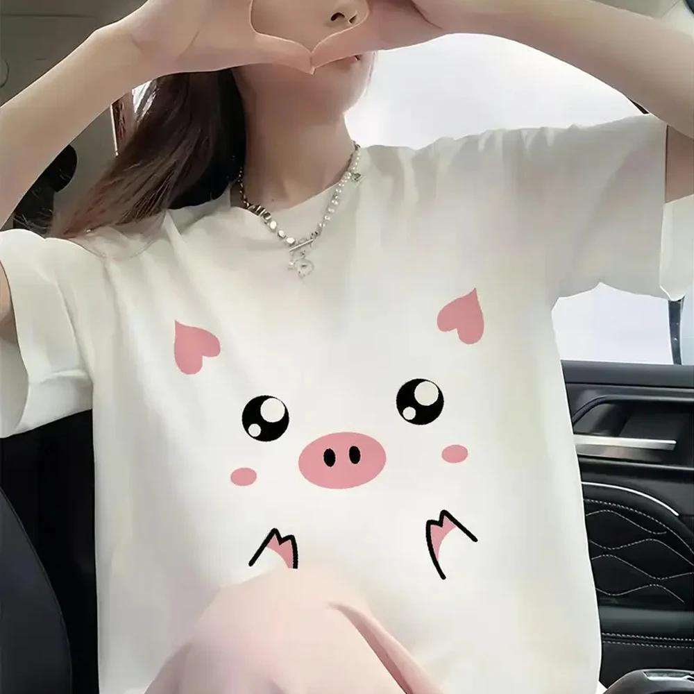 

Camiseta de Unisexga corta con estampado de dibujo de cara cerdo camisetas y mujeres camisetas lindas camisetas de verano S