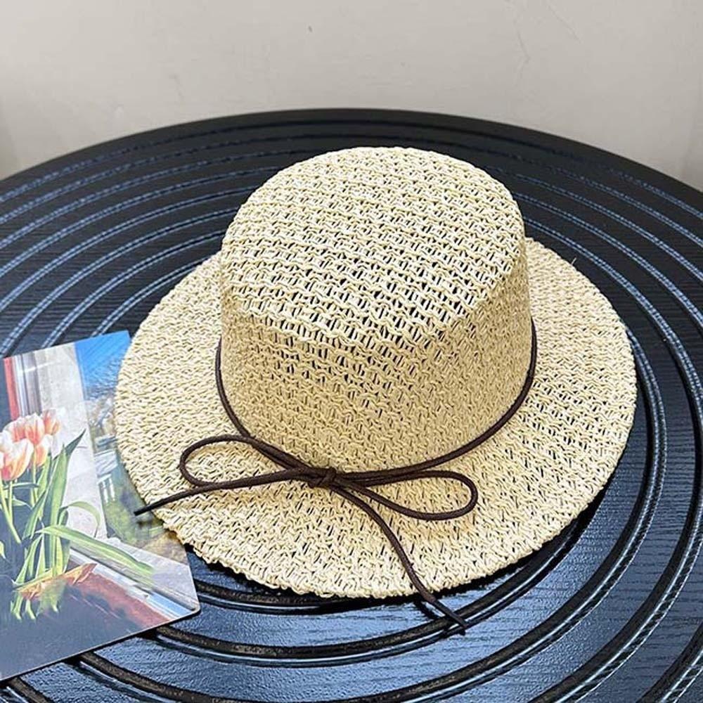 Sun Protection Straw Boater Hat Breathable Mesh Flat Top Beach Hat Handwoven Sun Cap Resort Wear