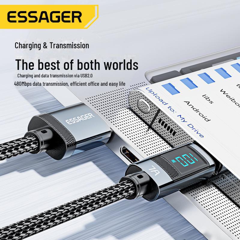 ESSAGER 7A Super Fast Charging Type-C Cable with Digital Display for Notebooks and Mobile Phones