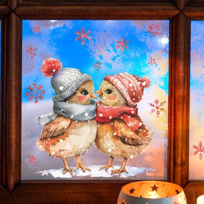 Christmas Cartoon Birds Snow Glass Doors and Windows Home Landscaping Window Stickers Electrostatic Uv