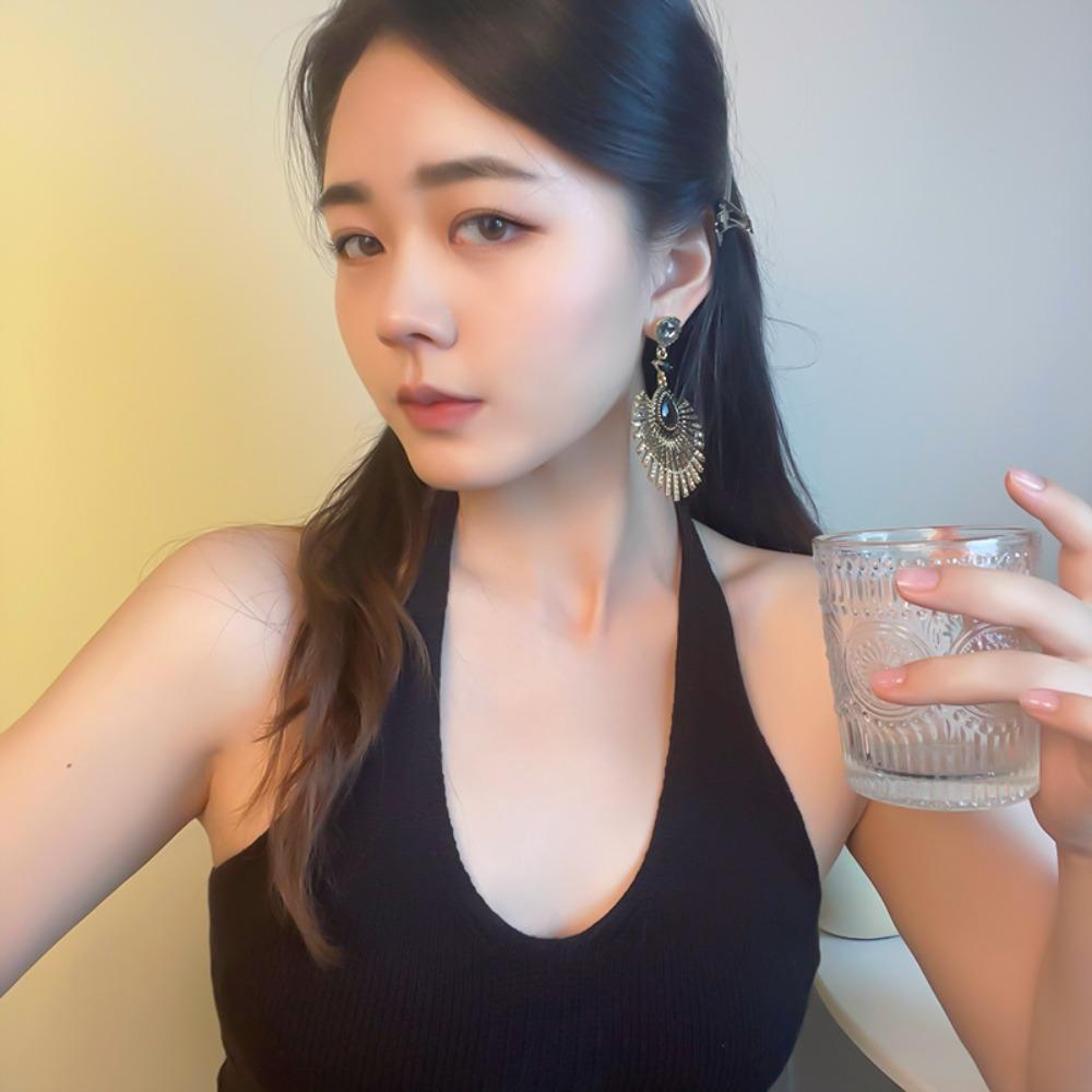 Light Luxury Tassel Dangle Earrings Exaggerated Vintage Earrings Rhinestone Peacock Earrings Women