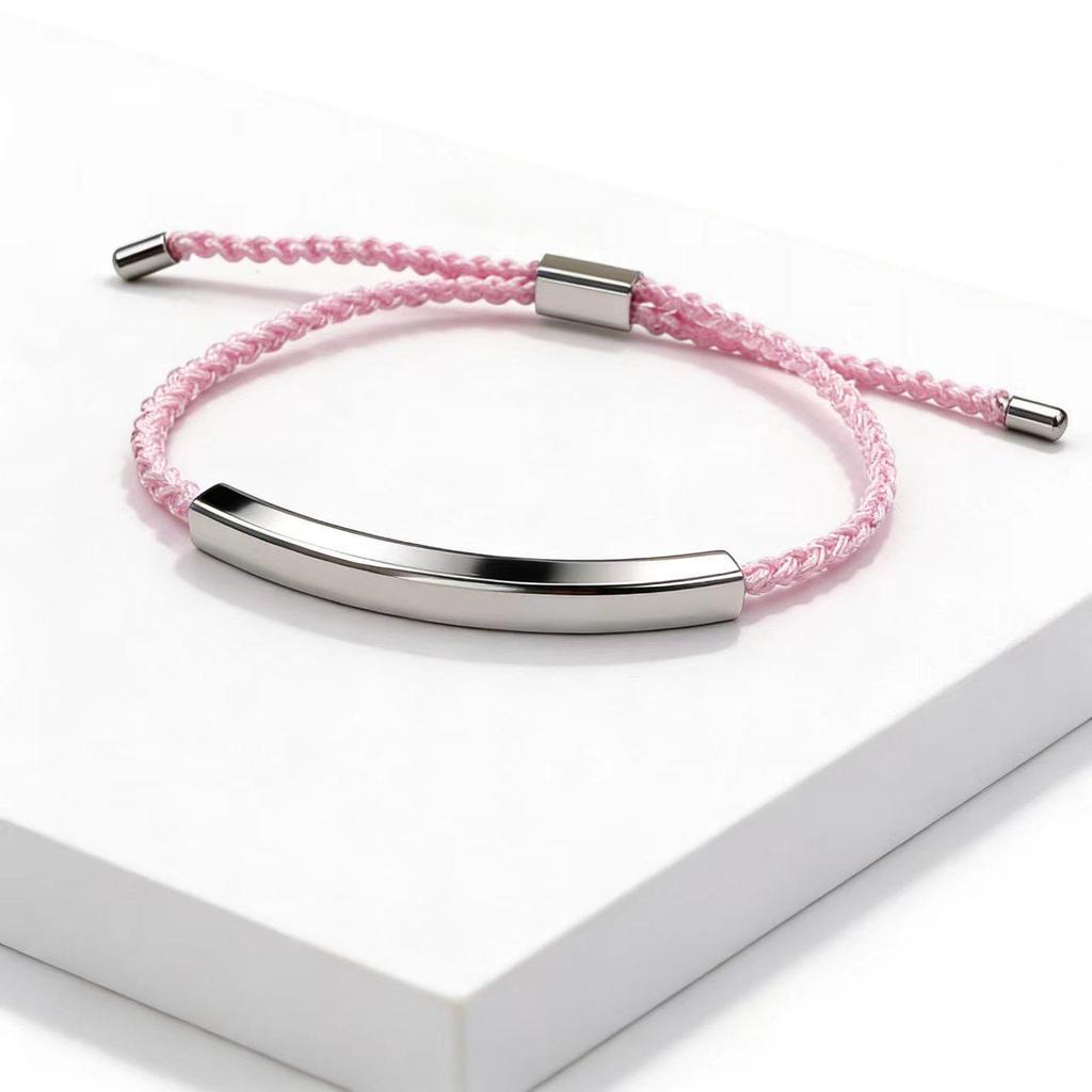 Custom Engraving Stainless Steel Couple Bracelet with Hollow Bent Tube Design