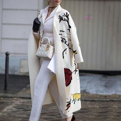 Lockerer Reversmantel Damen Langarmjacke Groß Bedruckte Windjacke Pendeln Britischer Stil Strickjacke Neue Mode Herbst und Winter