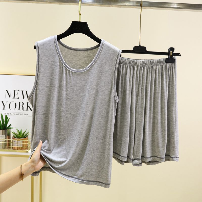 

Модальный жилет с шортами, женский летний большой размер, свободная пижама без рукавов, повседневная тонкая однотонная домашняя одежда Light gray M (recommended 40.00 kg-50.00 kg